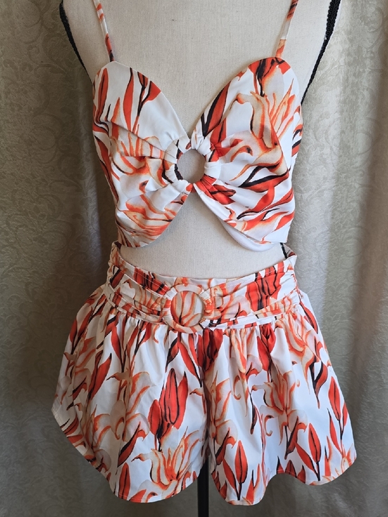 Fashion Nova Pants - Fashion Nova Delilah Floral White and Orange Shorts Set